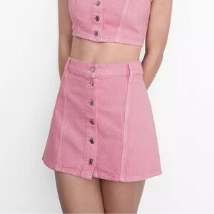 Mango Pink Denim Mini Skirt